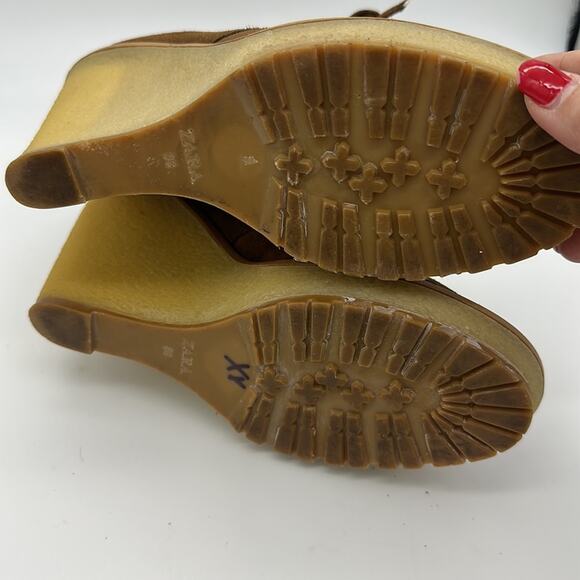 Zara Suede Chocolate Brown Wedge Heel Boots in EU 39 US 9 - Picture 10 of 10